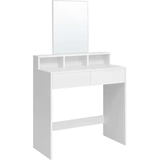 VASAGLE Schminktisch mit großem rechteckigen Spiegel, Schminktisch mit 2 Schubladen und 3 offenen Fächern, Schminktisch, moderner Stil, weiß - Weiß
