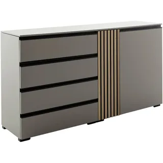 Moderano Sideboard , Wildeiche, Greige, Schwarz , Kunststoff , Wildeiche , furniert , 2 Fächer , 4 Schublade(n) Schubladen , 167x92x45 cm , individuell planbar, in verschiedenen Holzarten erhältlich, in verschiedenen Größen erhältlich , Holzmöbel, Wohnwände Holz, Wohnwand Serien Holz