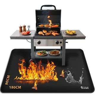 Feuerfeste Unterlage, Grillmatte Gasgrill - 180x90cm Faltbare Hitzeschutzmatte, Bodenschutz Grill Unterlag, Silikon-Glasfaser Wasserbeständige Grill Matte für BBQ Grills Boden Kamin Rasen