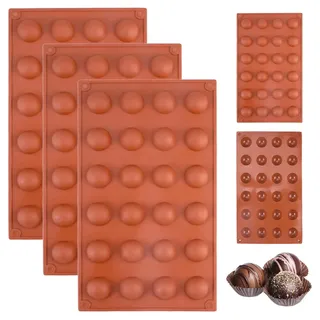 3 Stück Silikonform Kugel ø 2,8 cm, Silikonform Halbkugel mit 24 Vertiefungen, Silikon Halbkugelform Leicht zu Entformen, Silikon Halbkugelform Klein für Pralinen, Kuchen, Gelees, Puddings Und Fondant