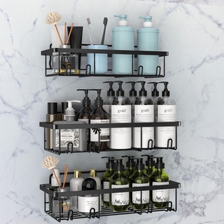 UZIMOO Duschablage ohne Bohren, 3 Stück Duschregal Duschablage Schwarz, Badezimmer Regal Organizer, Shampoo Halterung für Dusche, Duschkorb Duschhalterung Bad Zubehör