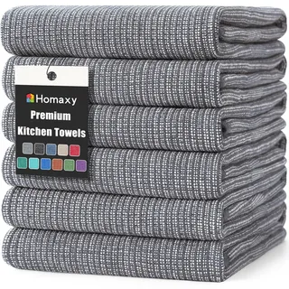 Homaxy Premium-Küchentücher (45,7 x 71,1 cm, 6er-Pack), große Baumwoll-Küchenhandtücher, Flache und Frottee-Geschirrtücher, 380 g/m2, sehr saugfähig, Geschirrtücher-Set mit Aufhängeschlaufe, Grau