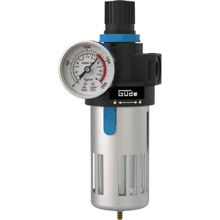 Güde Druckminderer 3/8 (Anschlussgewinde IG 3/8", max. Arbeitsdruck 10 bar, zum Anbau an einen Kompressor, Arbeitsdruckeinstellung, reinigt & filtert die Druckluft, inkl. Ablassventil & Manometer)