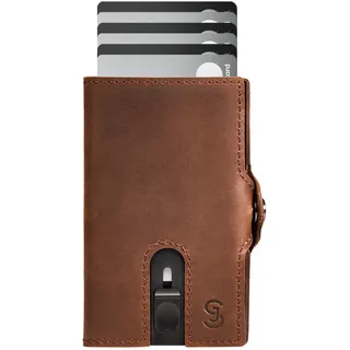 SLIMJACK Smart Wallet mit Münzfach - Kreditkartenetui mit RFID-Schutz - Geldbeutel für Herren - Aluminium-Kartenhalter - Smart Wallet für Karten & Münzen - Dunkelbraun Leder