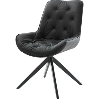 DeLife Drehstuhl Taimi-Flex Echt-Leder Schwarz Kreuzgestell breit Schwarz 360° drehbar Wippfunktion,