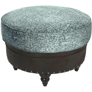 Landscape Hocker , Türkis, Dunkelbraun , Textil , Buche , massiv , Lederoptik , rund , 75x50x75 cm , erweiterbar (Typenauswahl) , Wohnzimmer, Sessel, Hocker & Hockerbänke, Sitzhocker