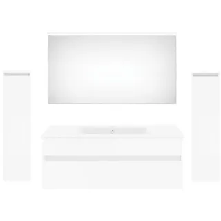 Puris Badezimmer , Weiß Hochglanz , Holzwerkstoff , 2 Schubladen , 150 cm , Goldenes M, Made in Germany , hängend , Badezimmer, Badmöbelsets & Badmöbelserien, Badmöbel-Sets