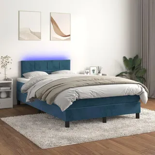 vidaXL Boxspringbett mit Matratze & LED Dunkelblau 120x200 cm Samt - Blau