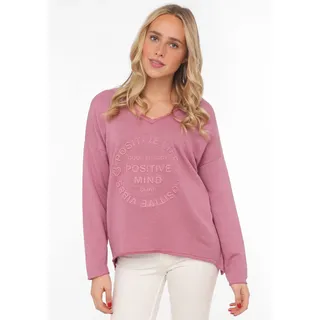 Zwillingsherz "Positive Mind", ausgefranster V-Ausschnitt, Used Look, Langarm, Schriftzug