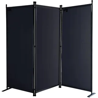 QUICK STAR Paravent 3 Teilig 170 x 165 cm Stoff Raumteiler Trennwand Balkon Sichtschutz Stellwand Faltbar Schwarz