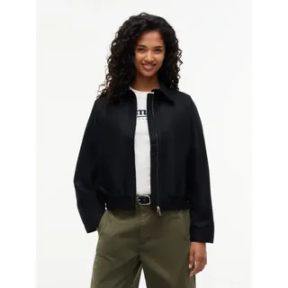 Blouson TOMMY JEANS "TJW SCRIPT COACH JACKET", Damen, Gr. XS (34), schwarz, Web, Obermaterial: 58% Baumwolle, 42% Polyester. Futter: 100% Polyester, unifarben, kurz, Bündchen, Jacken Blouson, Baumwollmischung