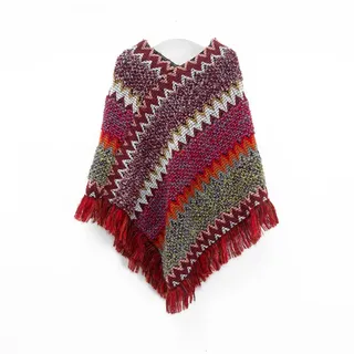 Blausky 1 Stück Damen Poncho,Gestrickter Schal,Bunter Umhang,Strick Cape,Umhängetuch mit Fransensaum,Quasten Wickelschal,Strickponcho,für Frühling Herbst und Winter,87 x 100 cm,Burgunderrot