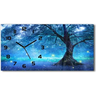 Wanduhr aus Glas – 60x30 cm - Glasbild - Glasuhr - Gehärtetes Glas - schwarze-zeiger - Geheimnisvoller Wald - Schwarz