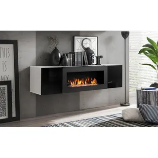 Wohnzimmer Designer Wandschrank mit Kamin Möbel Holz Einrichtung Modern - Schwarz