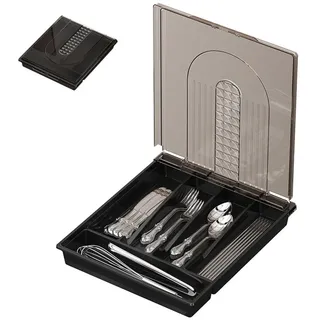 Wnddle Besteckkasten mit Deckel, Tragbar Besteck Aufbewahrung, Besteckkästen mit 6 Fächern, Küchen Organizer, Besteckaufbewahrung für Küchenschublade und Arbeitsplatte