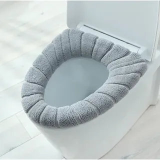 2X Plüsch Toilettensitzabdeckung Sitzbezug Wärmer Pad Deckel Toilettensitz Grau - Grau