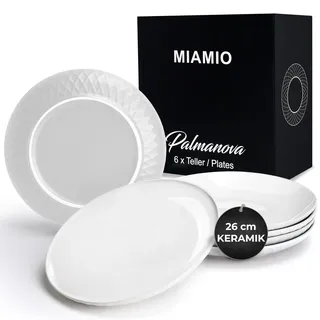 MIAMIO - 6er Geschirrset/Teller Set modern aus Keramik für 6 Personen - Palmanova Kollektion (Weiß, Große Teller (6x))