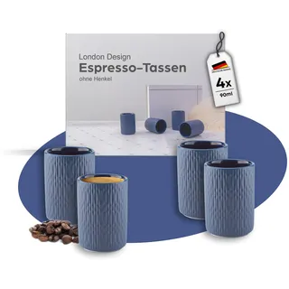 MELOX - 4er Set Espressotassen aus Porzellan in Blau - 4 x 90ml Tassen für Kaffee, Espresso & Macchiato - Mokka-Tassen dickwandig ohne Henkel - Kaffeetassen Coffee Cups im zeitlosen Design