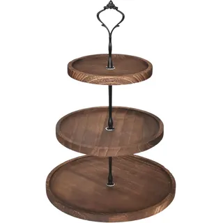 Etagere Tortenständer aus Holz, 3-Stöckiger Kuchenständer Cupcake-Halter, Runder Servierturm Dessert Ständer mit Metallgriff, Gebäck Gestuftes Serviertablett für Hochzeit Geburtstag Babyparty