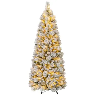 Costway 180 cm Künstlicher Weihnachtsbaum mit Beleuchtung, Pop Up Tannenbaum mit 170 warmweiße LED-Lichtern & 517 Zweigspitzen, beflockter Christbaum - Grün