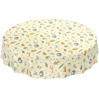 ANRO Tischdecke Wachstuch abwaschbar Wachstuchtischdecke Wachstischdecke Kinder Geburtstag Tiere Hellgrün Rund 120cm