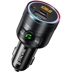 Syncwire Bluetooth 5.1 FM Transmitter für Auto, 38W PD&QC3.0 Schnelles Autoladegerät Drahtloses FM Radio Adapter Bass Sound Music Player Car Kit mit Freisprechfunktion USB-Laufwerk