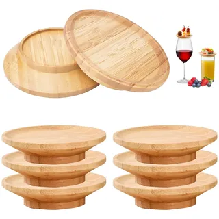 6 Stück Weinglasabdeckungen Weinglas Topper Bambus Weinglas Aufsatz Vorspeisenteller Holzdeckel Für Weingläser Trinkglas Deckel Für Vorspeisenteller,Desserts,Partys -9.3cm Durchmesser