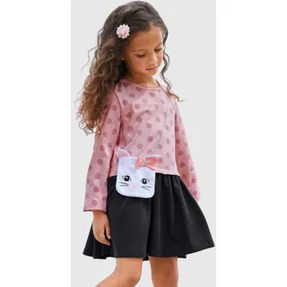 Jerseykleid KIDSWORLD "für kleine Mädchen", Mädchen, Gr. 92/98, N-Gr, rot (rosa, marine), Jersey, Obermaterial: 95% Baumwolle, 5% Elasthan, bedruckt, gepunktet, mehrfarbig, ausgestellt kniefrei, Rundhals, Aufschlag, Kleider Jerseykleid, ideal für festliche Anlässe, kniefreie Länge, Topseller