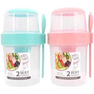 Joghurt Becher to Go, Müslibecher mit Deckel Löffel 2 Set Salatbecher to Go mit Löffel Porridge To Go, Obstbehälter Müslidosen Lunchpot zum Frühstück, Geeignet für Tiefkühler, Mikrowelle Spülmachine