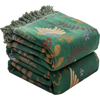 HOORDRY Boho Throw Decke für Bett - 100% Baumwolle Ultra Soft Rustic Quilt - Vogel Floral gedruckt Bauernhof Dekor Bettdecken, All Season Rustic Throw für Sofa Couch Stuhl