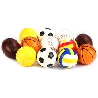 DERAYEE Packung mit 12 Mini Sport Trainings bällen,Weiche Schaumstoff-Sportbälle Umfassen Basketball,Fußball,Fußball,Tennisball,Rugby und Volleyball