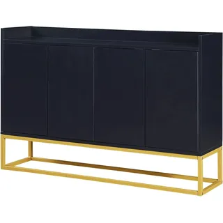 okwish Sideboard mit 4 Türen GriffloseTür Esszimmer 120x80x30cm Schwarz