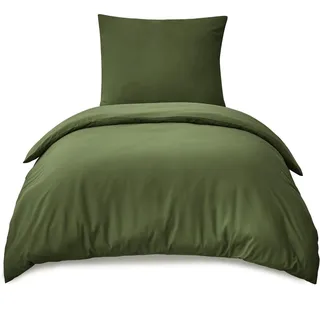 RUIKASI Bettwäsche 155x220 Grün 2teilig - Olivgrün Mikrofaser Bettwäsche-Sets Oeko-TEX, Bettbezüge 155 x 220cm + Kissenbezüge 80x80cm mit Reißverschluss, Weich und Bügelfrei