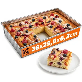 KADAX rechteckige Backform, Backblech in 3 Größen, hohe Blechränder für Kuchen, Toastbrot, Käsekuchen, Brownie, pflegeleichte Kastenform, Wärmeverteilung (36 x 25,5 cm, Silber)