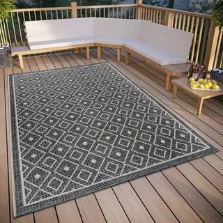 HANSE HOME Lahal Outdoor, Wetterfest – Modernes Geometrisches Rauten Muster, Wasserfest robuster Aussenteppich Flachgewebe für Garten, Balkon, Terrasse, Wohnzimmer – Grau Beige, 190x290cm