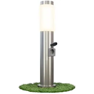 linovum BOSEA-S Außenleuchte mit Steckdose & E27 Sockel - Energiesäule 50cm Edelstahl Außenbereich Stromsäule mit Licht IP44