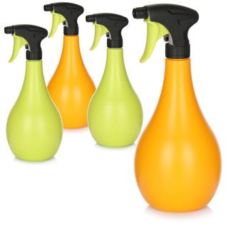 com-four® 4X Blumensprüher - Sprühflasche zur Bewässerung von Pflanzen - Wassersprühflasche zum Wasserzerstäuben (grün/orange)