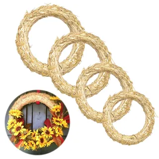 Strohkränze Strohkranz Dekokranz Strohrömer Blumenkranz Deko Türkranz Rohling aus Stroh Naturkranz für Wohnaccessoire Wand und Boden (Ø 15 cm/2.5 cm Ø 20 cm/3 cm Ø 25 cm/3.5 cm Ø 30cm/3.5 cm)4 Stück