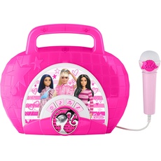 Barbie Sing Along Boombox mit Mikrofon, integrierte Musik, blinkende Lichter, echtes funktionierendes Mikrofon für Kinder, Karaoke-Maschine, verbindet MP3-Player, AUX-Gerät