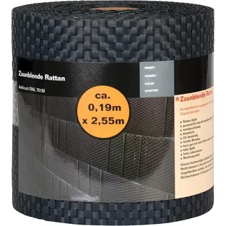 NOOR Sichtschutzstreifen RATTAN für Doppelstabmattenzaun - Sichtschutzfolie anthrazit 0,19x2,55 m - winddurchlässige Zaunblende 830 g/m2 - wetterfest & UV-beständig aus 100% PVC-Polyrattan