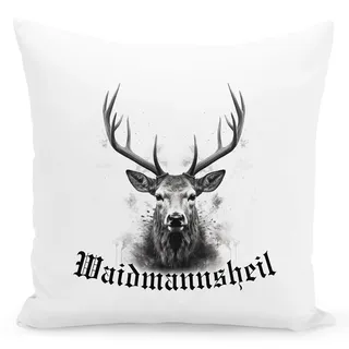 Hirsch Deko Kissen mit Hirschmotiv Waidmannsheil Dekokissen Jäger Geschenk Hirschgeweih Deko Hirschkopf Kissen Zierkissen Couchkissen 40x40 cm inkl. Füllung und Bezug