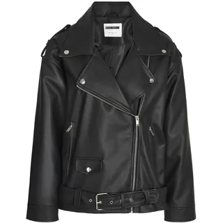Noisy May Damen Nmpaulina Oversize Biker Jacket Noos Kunstlederjacke, Schwarz, XS EU