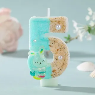 Geburtstagskerzen Kinder, Geburtstagskerzen Zahlen, Ozean-Themen Geburtstags-Kerze, Nummer 5 Design mit Türkis-Sand Effekt, Glitzer Deko für Kinder Party