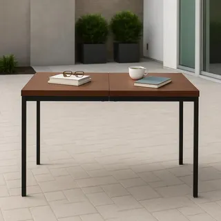 FurnitureR Garten-Esstische in Braun, Schlichter und eleganter Stil für 4 bis 6 Personen, Dicke Holzplatte mit Metallstruktur, für Terrasse, Terrasse, Garten, 120 x 70 x 75 cm
