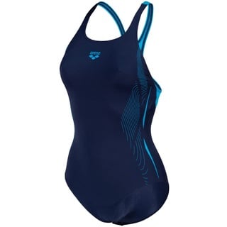 Arena Damen Women's Pro Back Graphic Lb One Piece Swimsuit, Navy-turquoise, 36