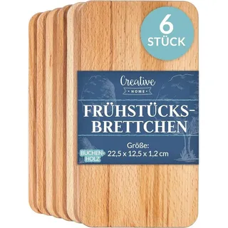Creative Home 6 x Frühstücksbrettchen Holz Set | 22.5 x 12.5 x 1.2 cm | Holzbrettchen Schneidebrett Brett | Umkehrbar Schneidbrett Brettchen | Frühstücksbrett Holzbrett Küche für Brot Fleisch Gemüse