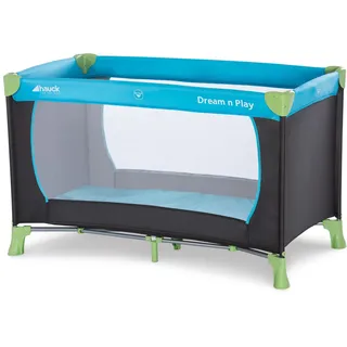 hauck Dream N Play, Waterblue - Baby & Kinder Reisebett mit Tragetasche ab Geburt bis 15 kg, Schnell & Kompakt Faltbar, Große Netzfenster