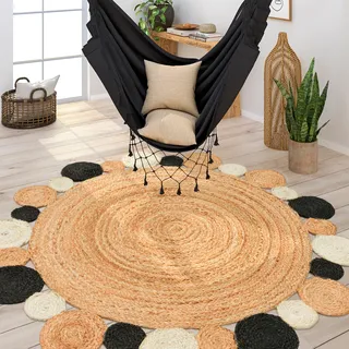 Paco Home Teppich »Viborg 592« rund 13 mm Höhe handgefertigter Natur-Teppich, Jute, Boho, Ethno, schwarz