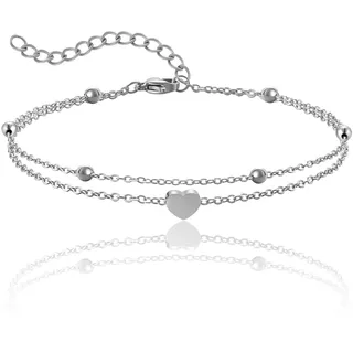 RWQIAN Damen Verstellbares Fußkettchen Edelstahl Wasserdichtes Fußkettchen mit Herz,Kettenlänge 20cm+5cm Silber