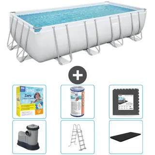 Bestway Rechteckiges Power Steel-Schwimmbecken – 549 x 274 x 122 – Grau – inklusive Pumpe – Leiter – Abdeckung Wartungspaket - Filter - Bodenfliesen
